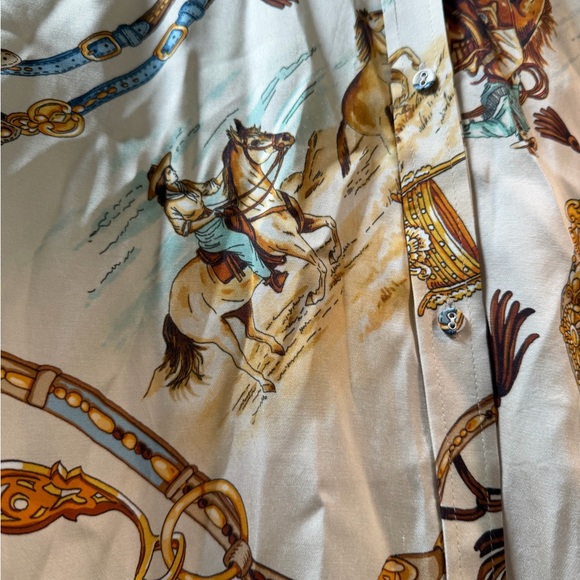 Lucchese Equestrian Print Shirt in Cream and Brown - Western silk blouse - Picture 2 of 4